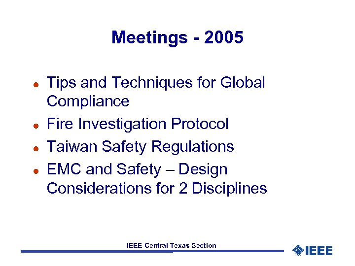 Meetings - 2005 l l Tips and Techniques for Global Compliance Fire Investigation Protocol