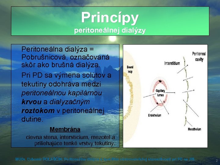 Princípy peritoneálnej dialýzy Peritoneálna dialýza = Pobrušnicová, označovaná skôr ako brušná dialýza. Pri PD