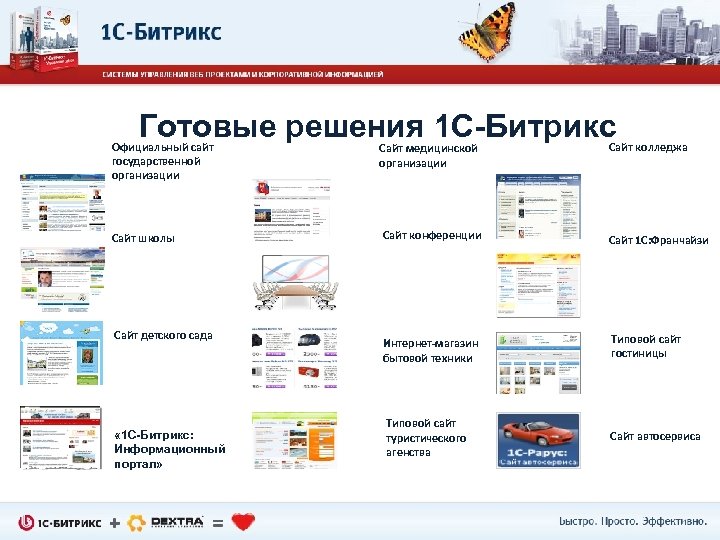 Готовые решения 1 С-Битрикс Официальный сайт государственной организации Сайт медицинской организации Сайт колледжа Сайт