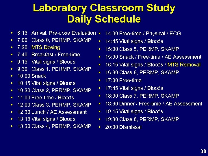 Laboratory Classroom Study Daily Schedule • • • • 6: 15 Arrival, Pre-dose Evaluation