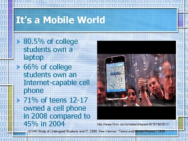 It’s a Mobile World 80. 5% of college students own a laptop 66% of