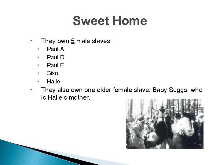 Sweet Home They own 5 male slaves: Paul A Paul D Paul F Sixo
