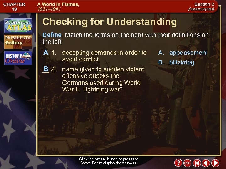 Checking for Understanding Define Match the terms on the right with their definitions on