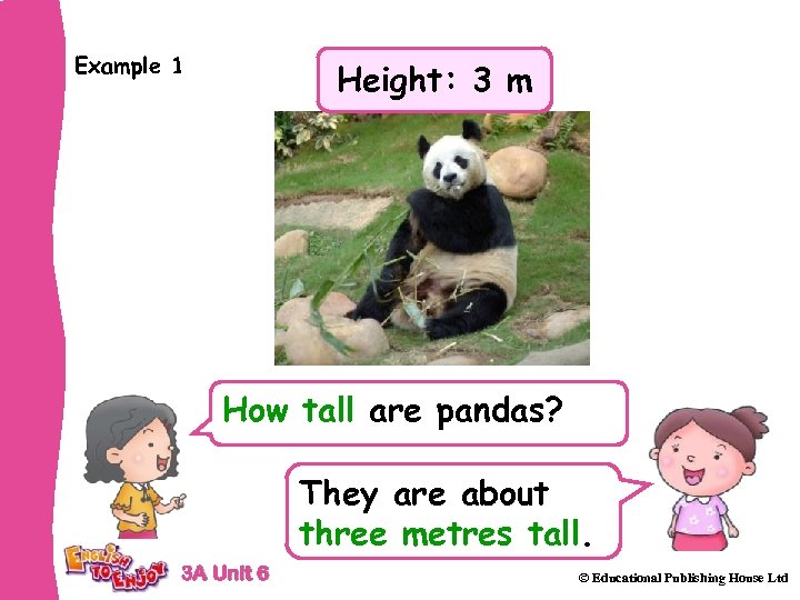Example 1 Height: 3 m How tall are pandas? They are about three metres
