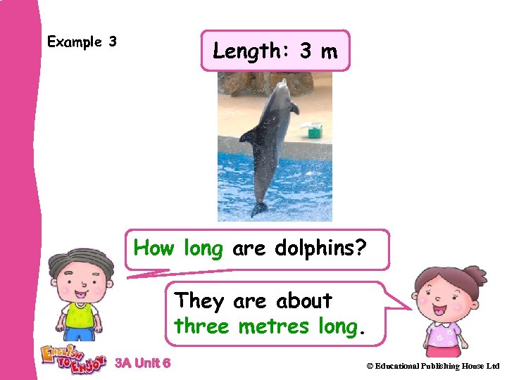 Example 3 Length: 3 m How long are dolphins? They are about three metres