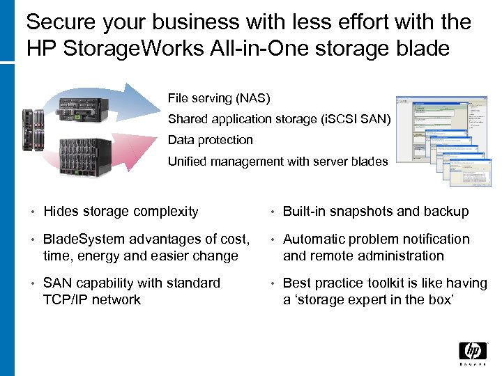 Secure your business with less effort with the HP Storage. Works All-in-One storage blade