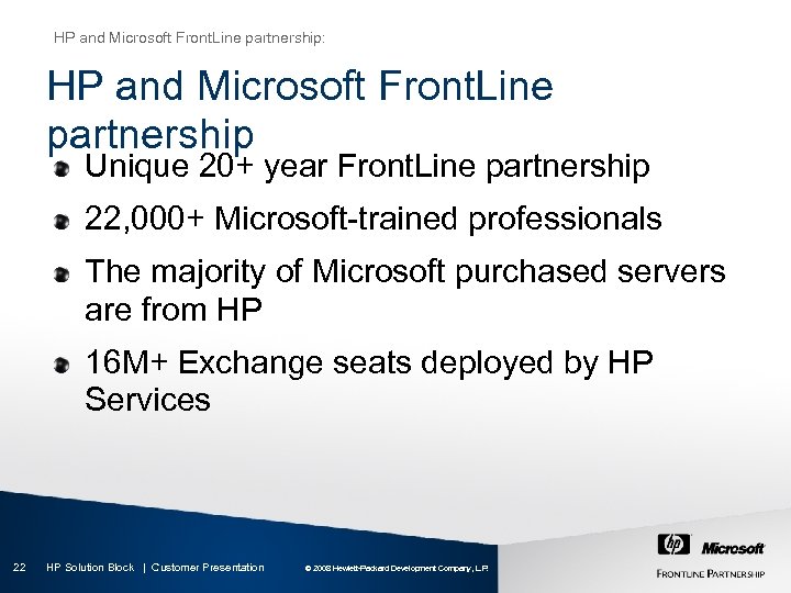 HP and Microsoft Front. Line partnership: HP and Microsoft Front. Line partnership Unique 20+