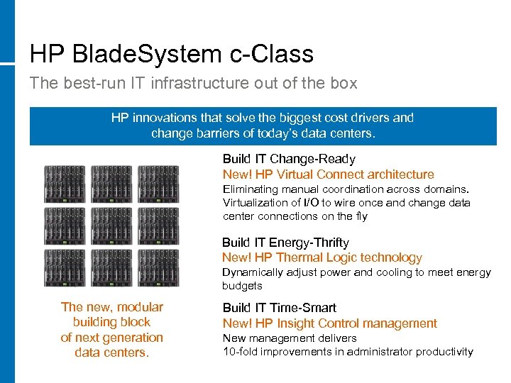 HP Blade. System c-Class The best-run IT infrastructure out of the box HP innovations