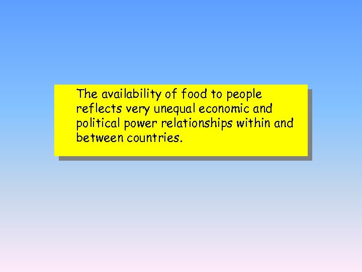 The availability of food to people reflects very unequal economic and political power relationships