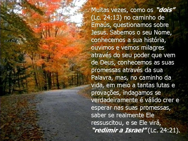 Muitas vezes, como os “dois” (Lc. 24: 13) no caminho de Emaús, questionamos sobre