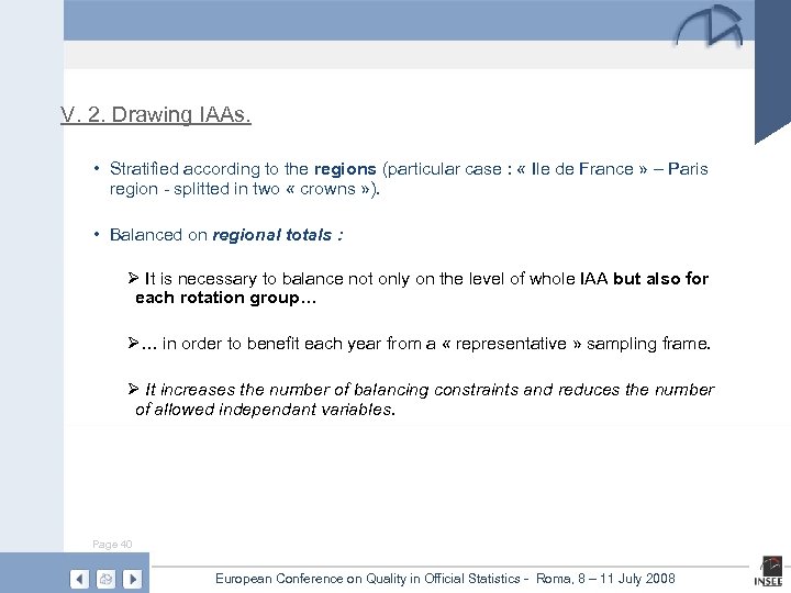 V. 2. Drawing IAAs. • Stratified according to the regions (particular case : «
