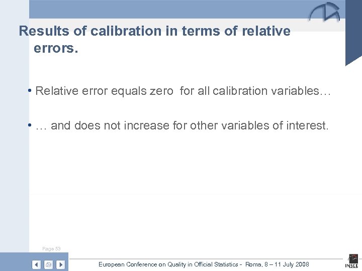 Results of calibration in terms of relative errors. • Relative error equals zero for