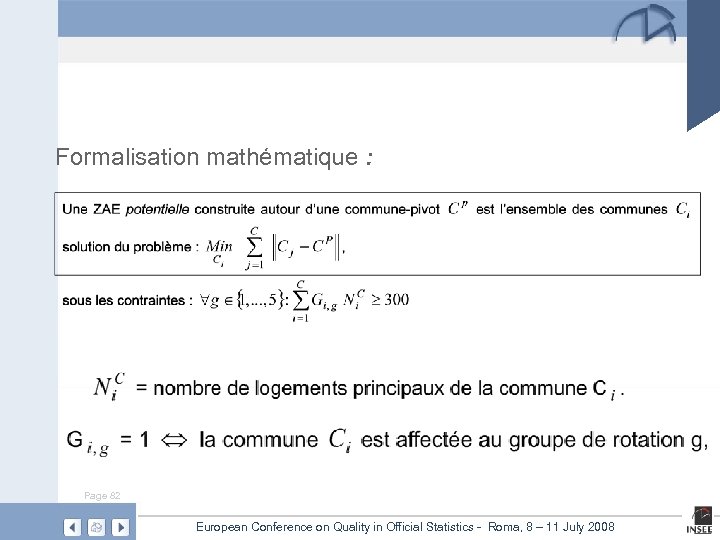 Formalisation mathématique : Page 82 European Conference on Quality in Official Statistics - Roma,