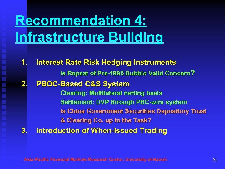 Recommendation 4: Infrastructure Building 1. Interest Rate Risk Hedging Instruments Is Repeat of Pre-1995