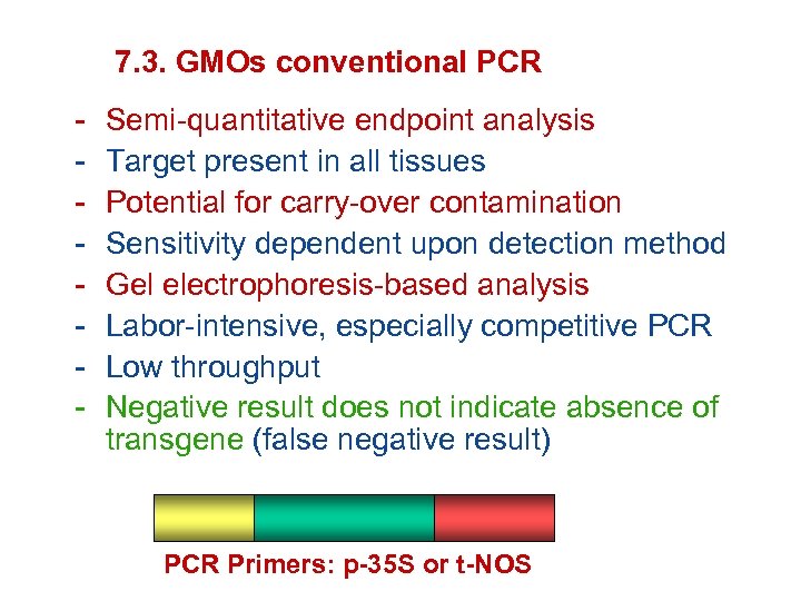7. 3. GMOs conventional PCR - Semi-quantitative endpoint analysis Target present in all tissues