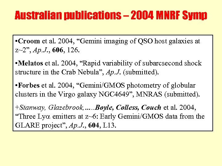 Australian publications – 2004 MNRF Symp • Croom et al. 2004, “Gemini imaging of