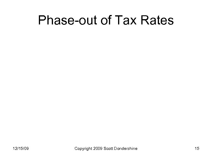 Phase-out of Tax Rates 12/15/09 Copyright 2009 Scott Dondershine 15 