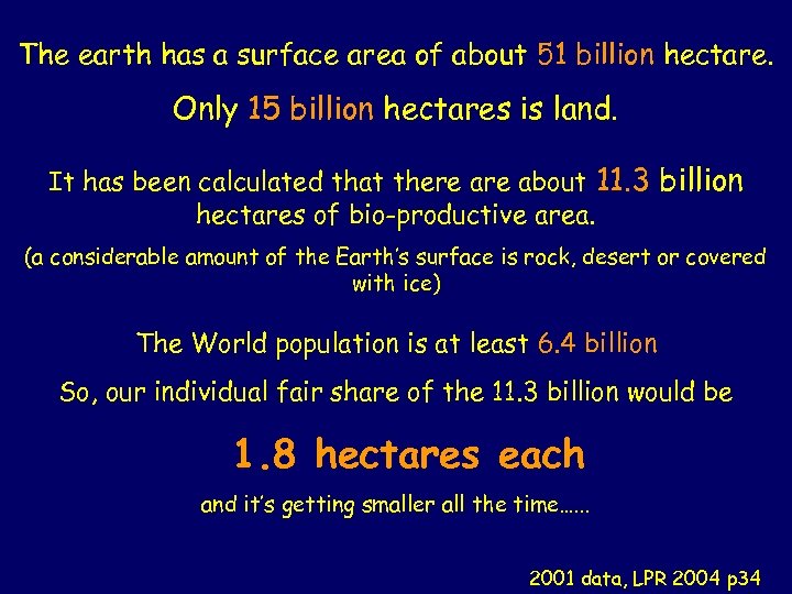 The earth has a surface area of about 51 billion hectare. Only 15 billion