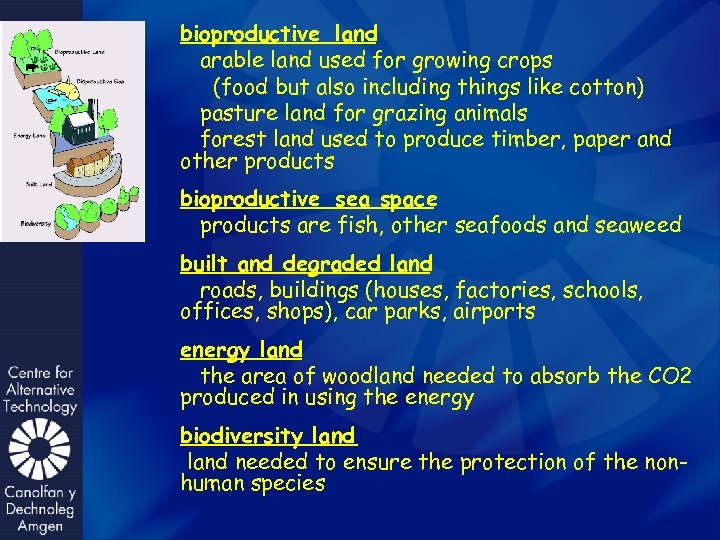 bioproductive land arable land used for growing crops (food but also including things like