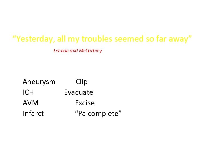 “Yesterday, all my troubles seemed so far away” Lennon and Mc. Cartney Aneurysm ICH