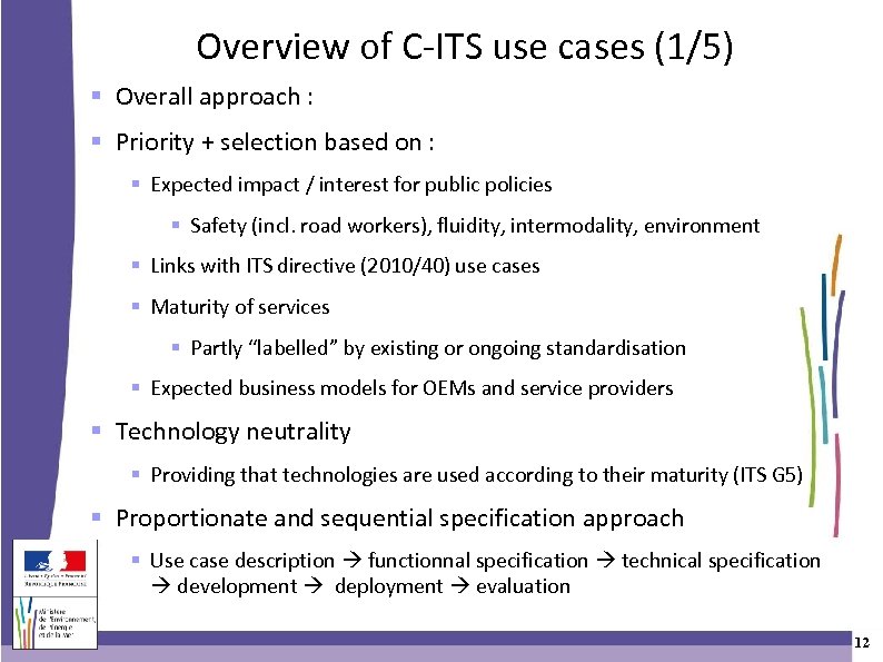 Overview of C-ITS use cases (1/5) Overall approach : Priority + selection based on