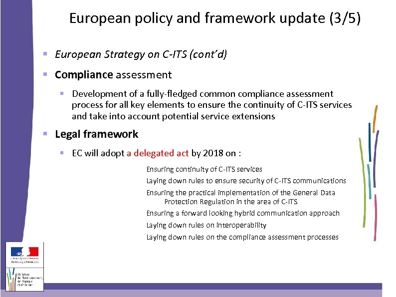 European policy and framework update (3/5) European Strategy on C-ITS (cont’d) Compliance assessment Development