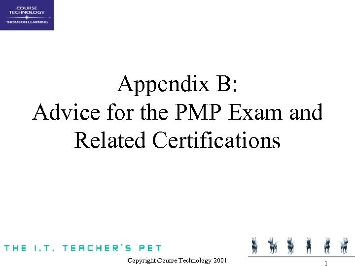 Appendix B: Advice for the PMP Exam and Related Certifications Copyright Course Technology 2001