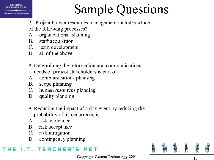 Sample Questions Copyright Course Technology 2001 17 