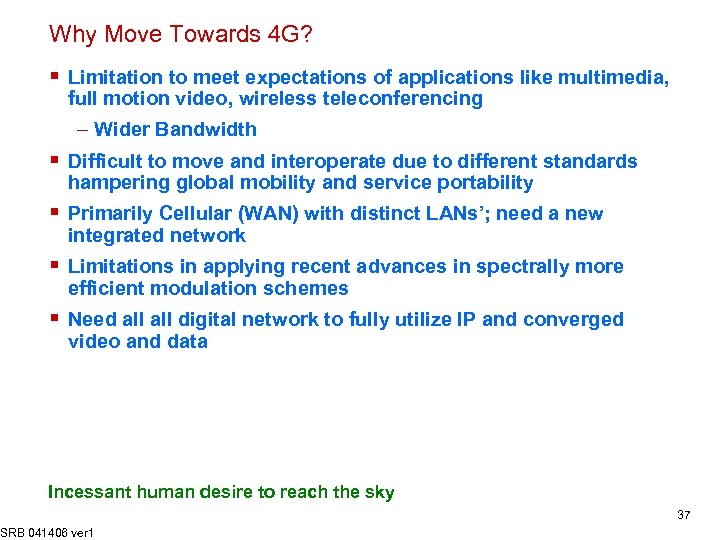 Why Move Towards 4 G? § Limitation to meet expectations of applications like multimedia,