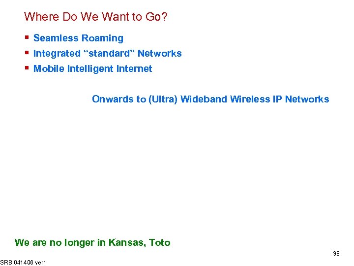 Where Do We Want to Go? § Seamless Roaming § Integrated “standard” Networks §