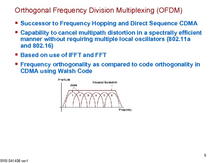 Orthogonal Frequency Division Multiplexing (OFDM) § Successor to Frequency Hopping and Direct Sequence CDMA