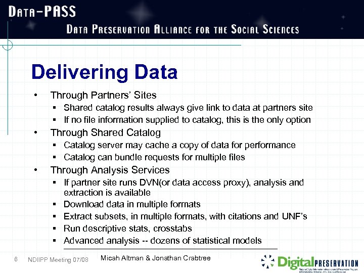 Delivering Data • Through Partners’ Sites § Shared catalog results always give link to