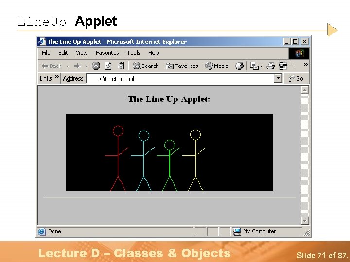 Line. Up Applet Lecture D – Classes & Objects Slide 71 of 87. 