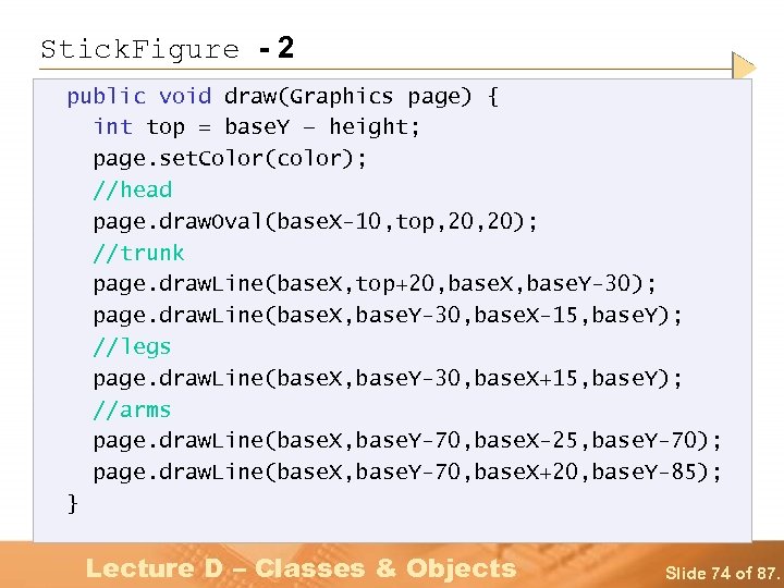 Stick. Figure - 2 public void draw(Graphics page) { int top = base. Y