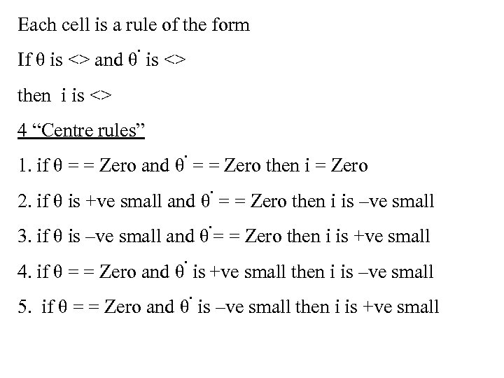 Each cell is a rule of the form. If θ is <> and θ