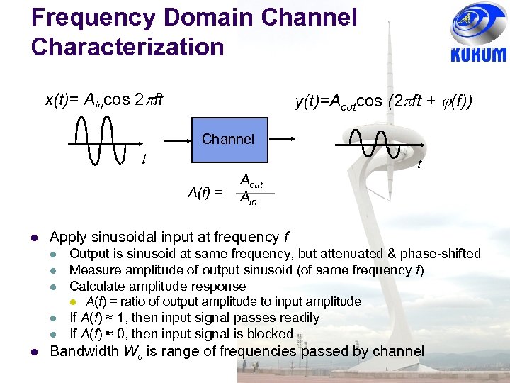 Frequency Domain Channel Characterization x(t)= Aincos 2 ft y(t)=Aoutcos (2 ft + (f)) Channel