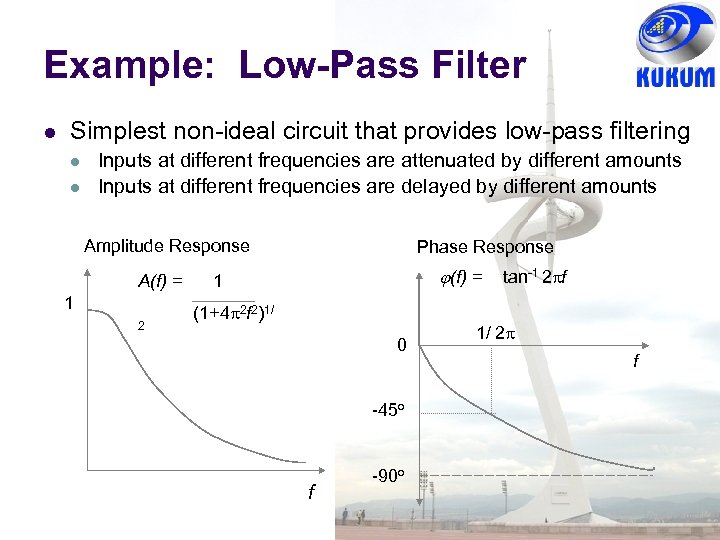 Example: Low-Pass Filter Simplest non-ideal circuit that provides low-pass filtering Inputs at different frequencies