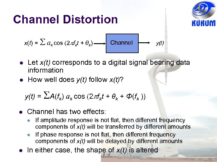 Channel Distortion x(t) = ak cos (2 fkt + θk) Channel y(t) Let x(t)