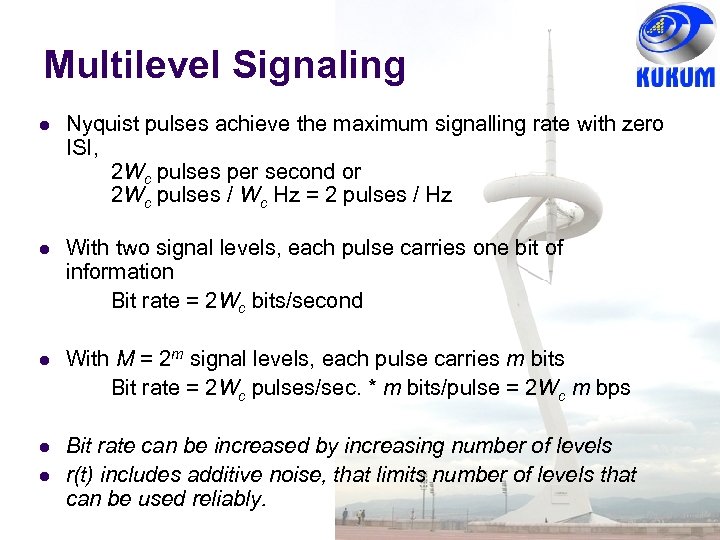 Multilevel Signaling Nyquist pulses achieve the maximum signalling rate with zero ISI, 2 Wc