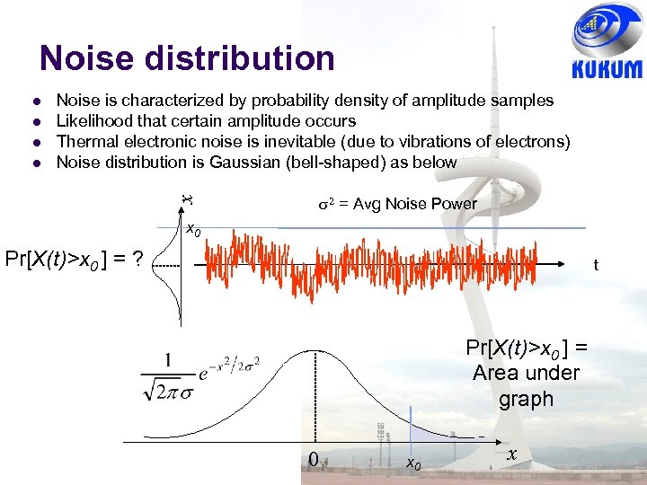 Noise distribution 2 = Avg Noise Power x Noise is characterized by probability density