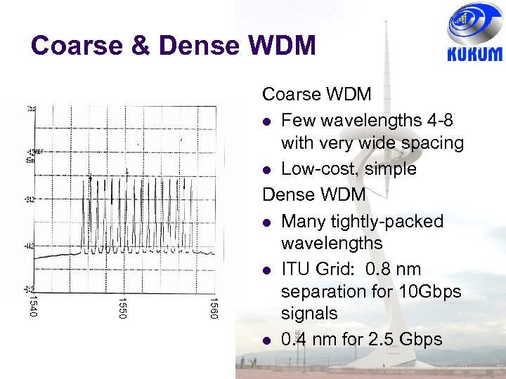 Coarse & Dense WDM 1560 1550 1540 Coarse WDM Few wavelengths 4 -8 with