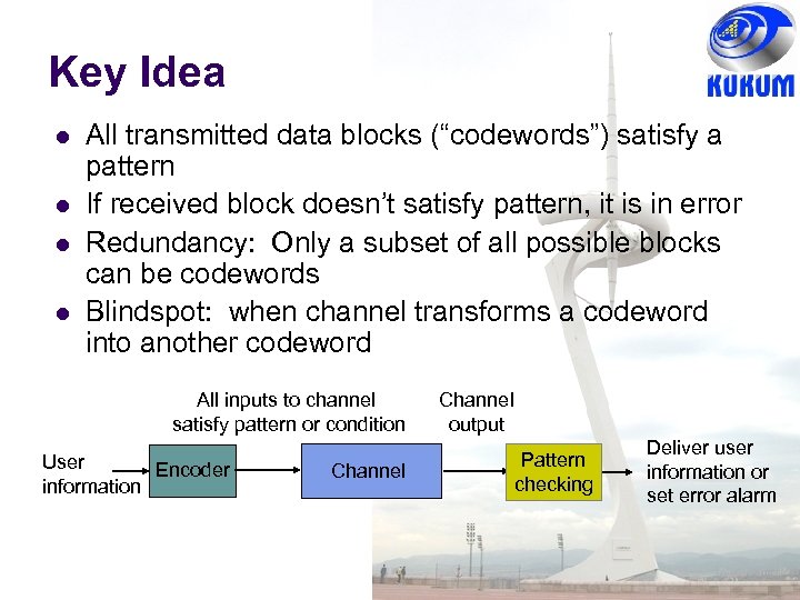 Key Idea All transmitted data blocks (“codewords”) satisfy a pattern If received block doesn’t