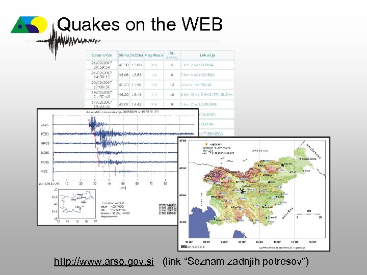 Quakes on the WEB http: //www. arso. gov. si (link “Seznam zadnjih potresov”) 