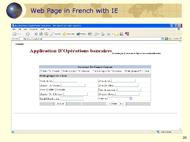 Web Page in French with IE 39 
