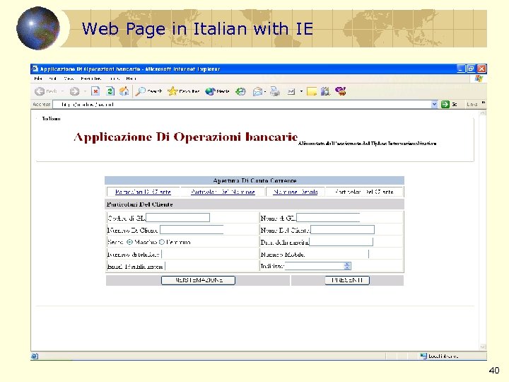 Web Page in Italian with IE 40 