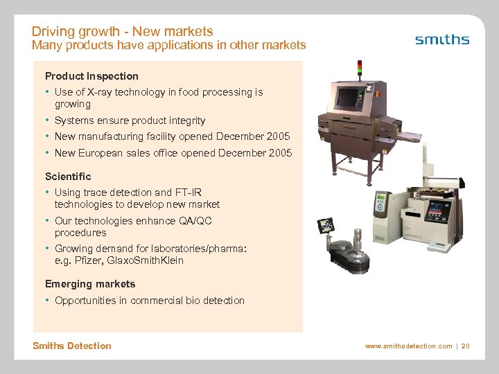 Driving growth - New markets Many products have applications in other markets Product Inspection