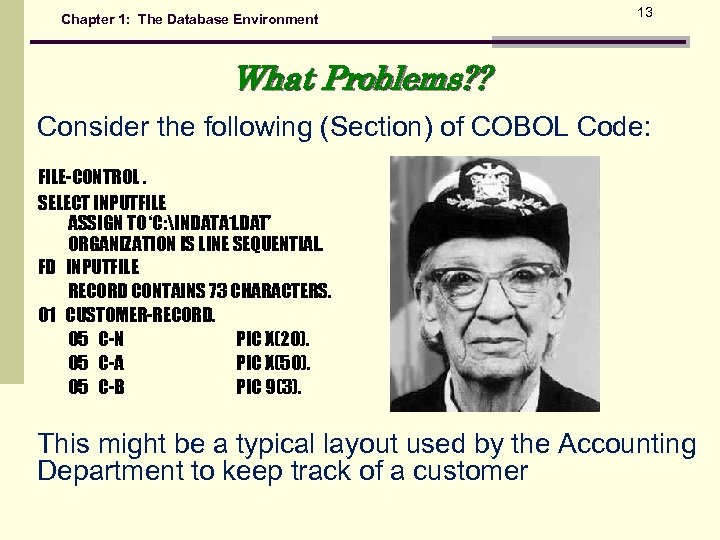 Chapter 1: The Database Environment 13 What Problems? ? Consider the following (Section) of