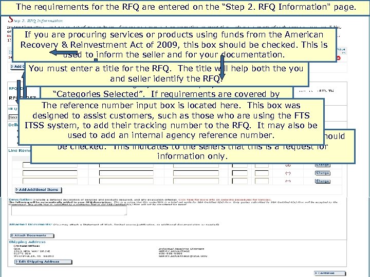 The requirements for the RFQ are entered on the “Step 2. RFQ Information" page.