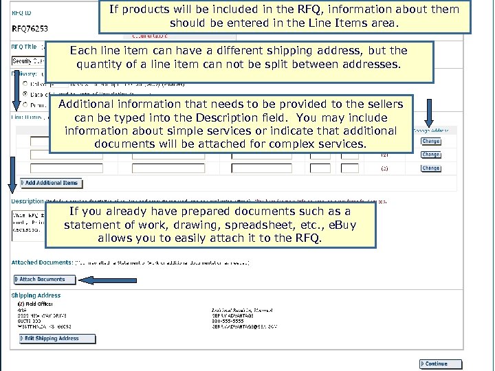 If products will be included in the RFQ, information about them should be entered