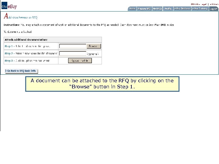 A document can be attached to the RFQ by clicking on the “Browse” button